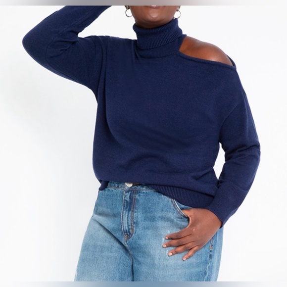 Eloquii Gray Cold Shoulder Turtleneck Sweater - Plus size 26 28 - Picture 8 of 9